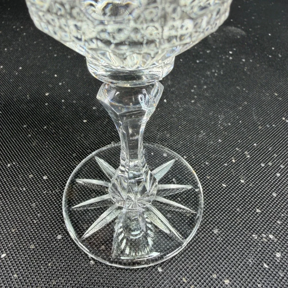 Antique Clear Pressed Glass Cordial Cups Thumbprint Starburst Base Set of 2 VTG